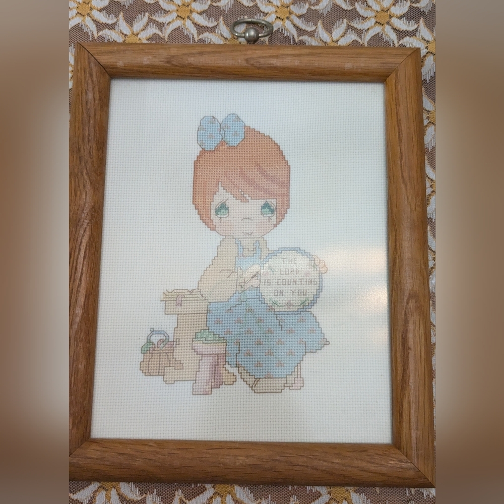 Handmade Precious Moments Framed Crossstich The Lord Is Counting On You